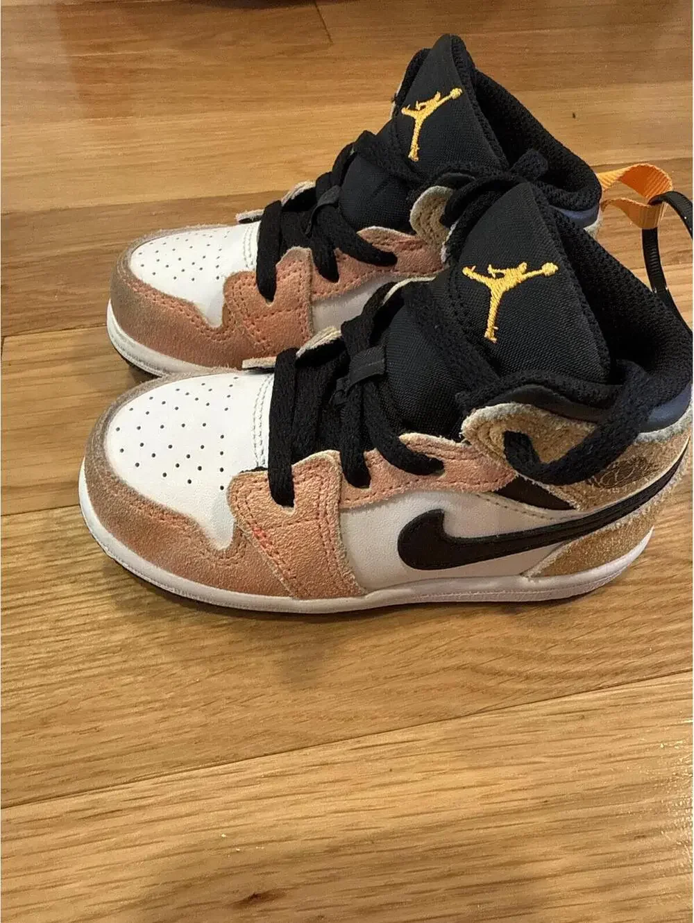 Nike Air Jordan 1 Mid Toddler Shoes - White, Black, and Tan Suede